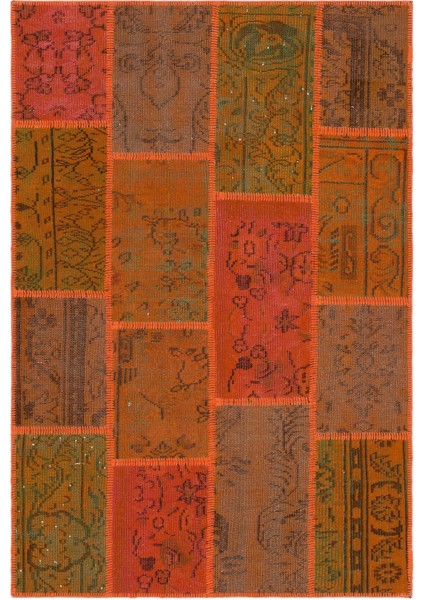 Iskece Turuncu Eskitme Etnik Modern Desenli Yün Hav Toz Vermez Leke Tutmayan Salon Yolluk Mutfak El Dokuma Halı