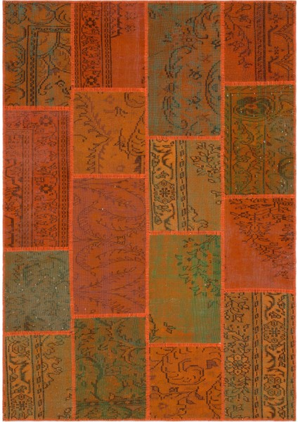 Iskece Turuncu Eskitme Etnik Modern Desenli Yün Hav Toz Vermez Leke Tutmayan Salon Yolluk Mutfak El Dokuma Halı