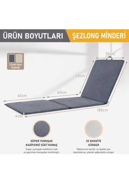 Şezlong Minderi, Havuz Plaj Outdoor Kamp Için Katlanır Sünger Minder, 22DENS 180X55X4 cm - Bej indirimleri
