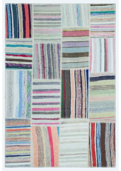 Teselya Bej Çizgili Etnik Modern Desenli Yün Hav Toz Vermez Leke Tutmayan Salon Yolluk Mutfak El Dokuma Halı