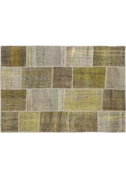 Sarı Patchwork Etnik Modern Desenli Yün Hav Toz Vermez Leke Tutmayan Salon Yolluk Mutfak El Dokuma Halı