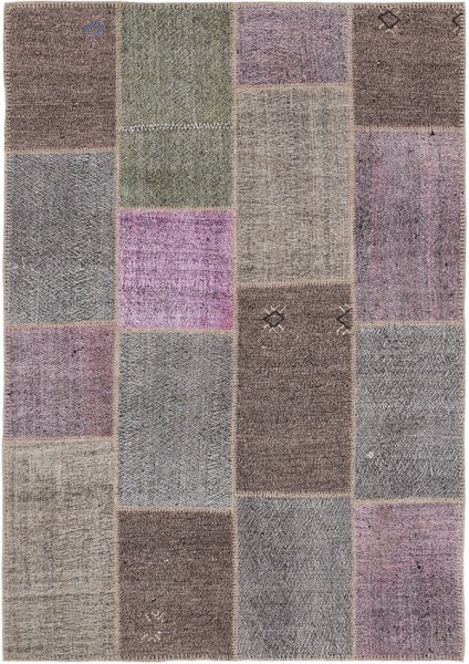 Teselya Pembe Patchwork Etnik Modern Desenli Yün Hav Toz Vermez Leke Tutmayan Salon Yolluk Mutfak El Dokuma Halı