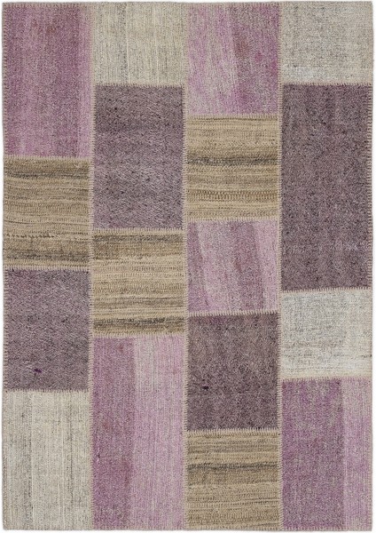 Teselya Pembe Patchwork Etnik Modern Desenli Yün Hav Toz Vermez Leke Tutmayan Salon Yolluk Mutfak El Dokuma Halı