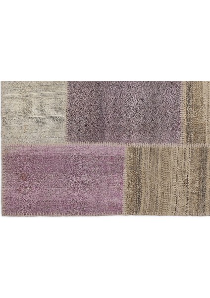Teselya Pembe Patchwork Etnik Modern Desenli Yün Hav Toz Vermez Leke Tutmayan Salon Yolluk Mutfak El Dokuma Halı fırsatları