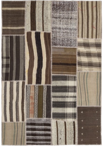 Teselya Bej Çizgili Etnik Modern Desenli Yün Hav Toz Vermez Leke Tutmayan Salon Yolluk Mutfak El Dokuma Halı