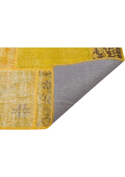 Sarı Patchwork Etnik Modern Desenli Yün Hav Toz Vermez Leke Tutmayan Salon Yolluk Mutfak El Dokuma Halı fiyatları