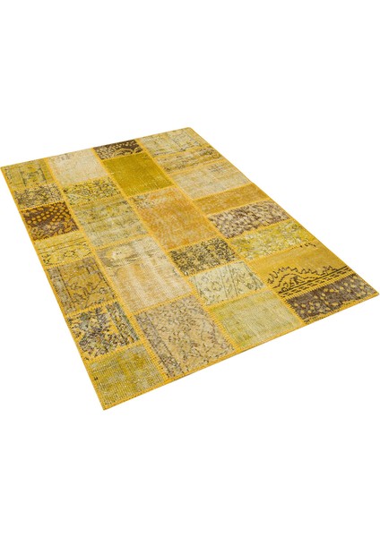 Sarı Patchwork Etnik Modern Desenli Yün Hav Toz Vermez Leke Tutmayan Salon Yolluk Mutfak El Dokuma Halı modelleri