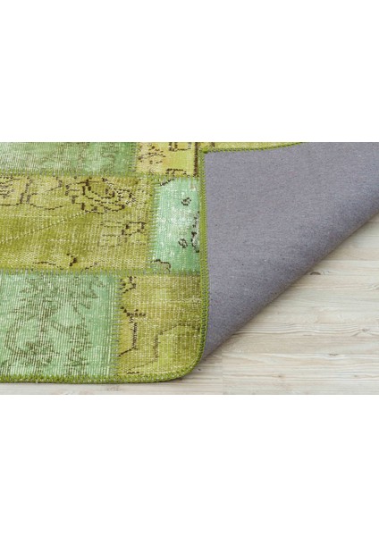 Yeşil Patchwork Etnik Modern Desenli Yün Hav Toz Vermez Leke Tutmayan Salon Yolluk Mutfak El Dokuma Halı fiyatları