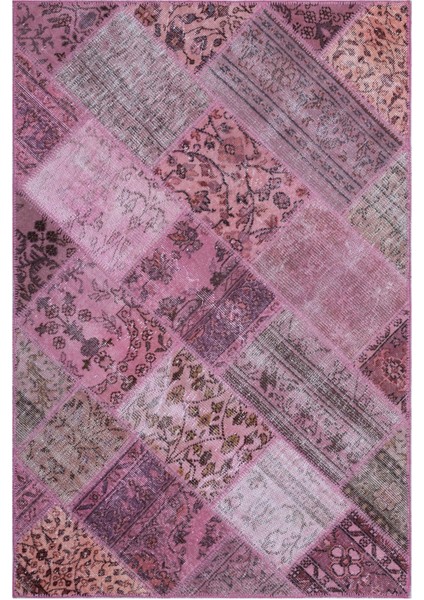 Iskece Pembe Eskitme Etnik Modern Desenli Yün Hav Toz Vermez Leke Tutmayan Salon Yolluk Mutfak El Dokuma Halı