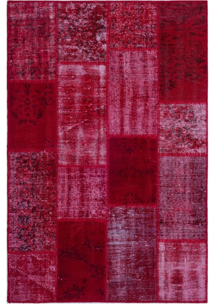 Iskece Kırmızı Eskitme Etnik Modern Desenli Yün Hav Toz Vermez Leke Tutmayan Salon Yolluk Mutfak El Dokuma Halı