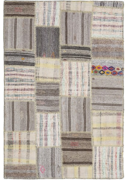 Teselya Bej Çizgili Etnik Modern Desenli Yün Hav Toz Vermez Leke Tutmayan Salon Yolluk Mutfak El Dokuma Halı