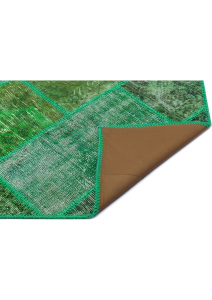 Iskece Yeşil Eskitme Etnik Modern Desenli Yün Hav Toz Vermez Leke Tutmayan Salon Yolluk Mutfak El Dokuma Halı indirimleri