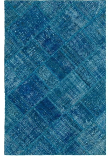 Iskece Turkuaz Eskitme Etnik Modern Desenli Yün Hav Toz Vermez Leke Tutmayan Salon Yolluk Mutfak El Dokuma Halı