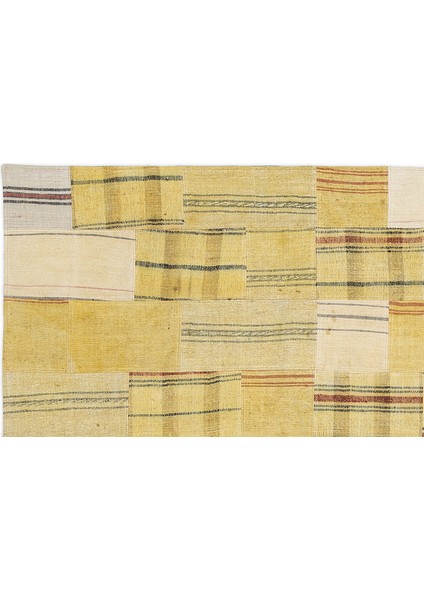 Sarı Patchwork Etnik Modern Desenli Yün Hav Toz Vermez Leke Tutmayan Salon Yolluk Mutfak El Dokuma Halı fiyatları