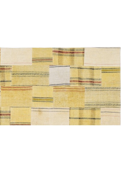 Sarı Patchwork Etnik Modern Desenli Yün Hav Toz Vermez Leke Tutmayan Salon Yolluk Mutfak El Dokuma Halı modelleri