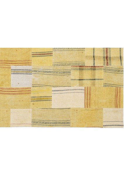 Sarı Patchwork Etnik Modern Desenli Yün Hav Toz Vermez Leke Tutmayan Salon Yolluk Mutfak El Dokuma Halı indirimleri