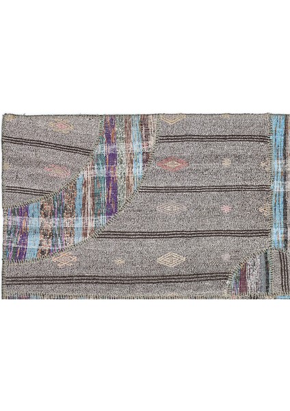 Gri Patchwork Etnik Modern Desenli Yün Hav Toz Vermez Leke Tutmayan Salon Yolluk Mutfak El Dokuma Halı fiyatları