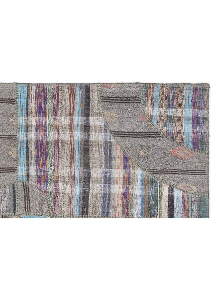 Gri Patchwork Etnik Modern Desenli Yün Hav Toz Vermez Leke Tutmayan Salon Yolluk Mutfak El Dokuma Halı modelleri