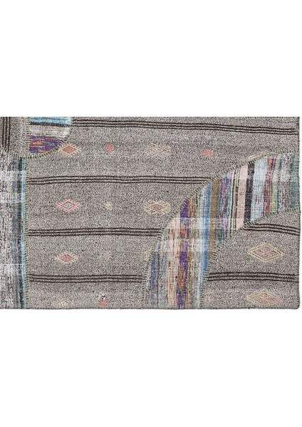Gri Patchwork Etnik Modern Desenli Yün Hav Toz Vermez Leke Tutmayan Salon Yolluk Mutfak El Dokuma Halı indirimleri