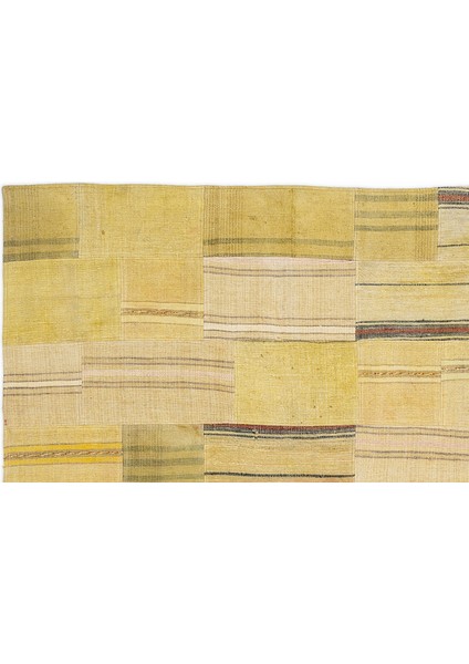 Sarı Patchwork Etnik Modern Desenli Yün Hav Toz Vermez Leke Tutmayan Salon Yolluk Mutfak El Dokuma Halı fiyatları