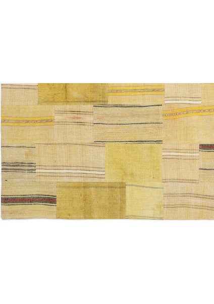 Sarı Patchwork Etnik Modern Desenli Yün Hav Toz Vermez Leke Tutmayan Salon Yolluk Mutfak El Dokuma Halı fırsatları