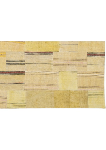 Sarı Patchwork Etnik Modern Desenli Yün Hav Toz Vermez Leke Tutmayan Salon Yolluk Mutfak El Dokuma Halı indirimleri