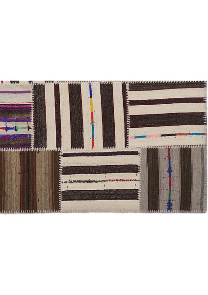 Teselya Bej Çizgili Etnik Modern Desenli Yün Hav Toz Vermez Leke Tutmayan Salon Yolluk Mutfak El Dokuma Halı indirimleri