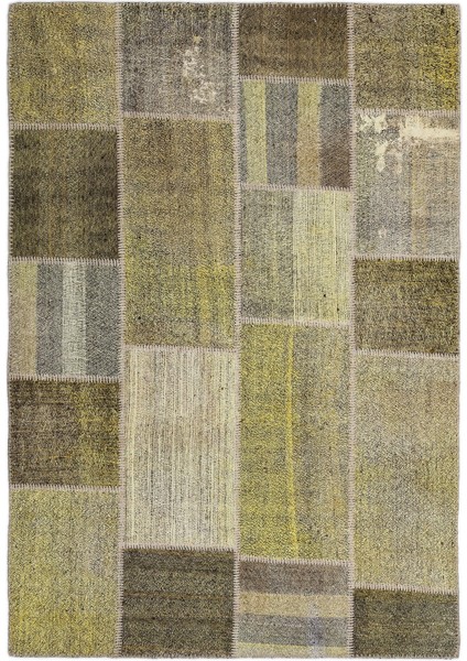 Teselya Sarı Patchwork Etnik Modern Desenli Yün Hav Toz Vermez Leke Tutmayan Salon Yolluk Mutfak El Dokuma Halı