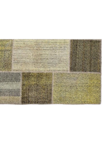 Teselya Sarı Patchwork Etnik Modern Desenli Yün Hav Toz Vermez Leke Tutmayan Salon Yolluk Mutfak El Dokuma Halı indirimleri