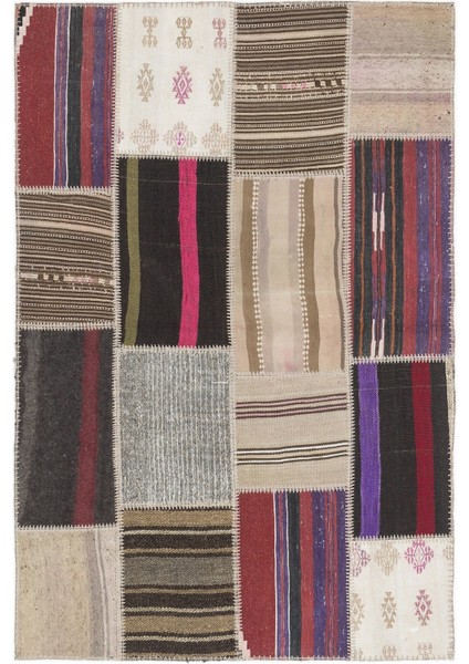 Teselya Bej Çizgili Yün Modern Desenli Yün Hav Toz Vermez Leke Tutmayan Salon Yolluk Mutfak El Dokuma Halı