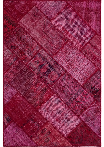 Iskece Kırmızı Eskitme Etnik Modern Desenli Yün Hav Toz Vermez Leke Tutmayan Salon Yolluk Mutfak El Dokuma Halı