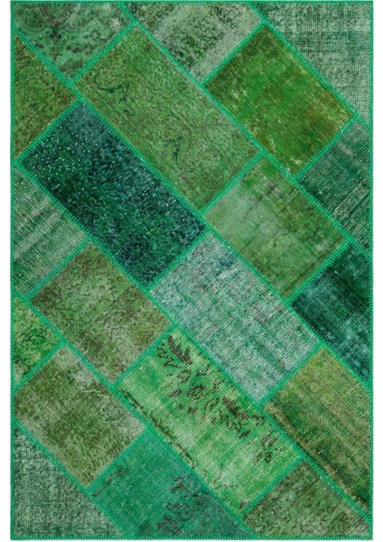 Iskece Yeşil Eskitme Etnik Modern Desenli Yün Hav Toz Vermez Leke Tutmayan Salon Yolluk Mutfak El Dokuma Halı