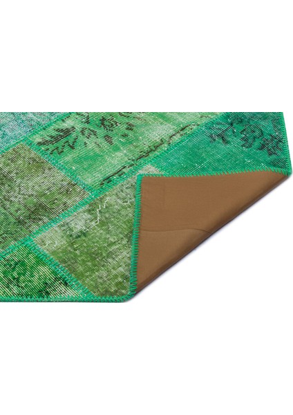 Iskece Yeşil Eskitme Etnik Modern Desenli Yün Hav Toz Vermez Leke Tutmayan Salon Yolluk Mutfak El Dokuma Halı indirimleri