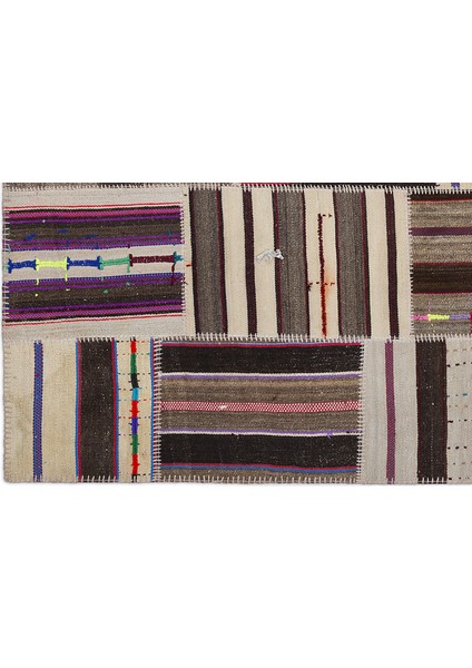 Teselya Bej Çizgili Etnik Modern Desenli Yün Hav Toz Vermez Leke Tutmayan Salon Yolluk Mutfak El Dokuma Halı fırsatları