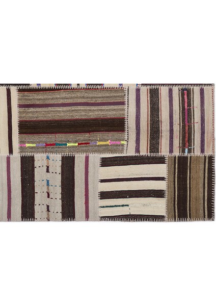 Teselya Bej Çizgili Etnik Modern Desenli Yün Hav Toz Vermez Leke Tutmayan Salon Yolluk Mutfak El Dokuma Halı indirimleri