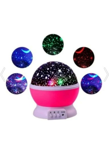 Renkli Yıldızlı Gökyüzü Projeksiyon Gece Lambası, Pembe, Huzur ve Renkli Atmosfer