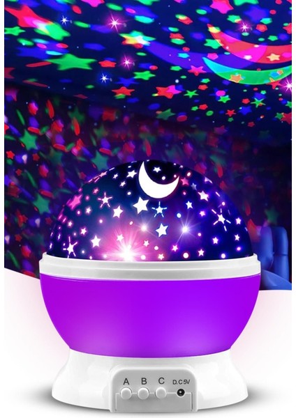 Küre Renkli Yıldızlı Gökyüzü Projeksiyon Gece Lambası Mor