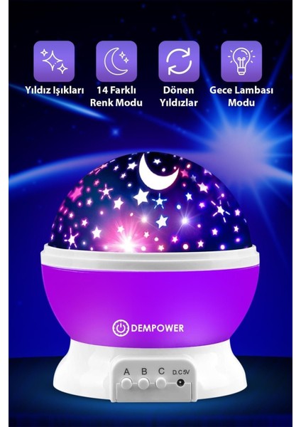Küre Renkli Yıldızlı Gökyüzü Projeksiyon Gece Lambası Mor fiyatları