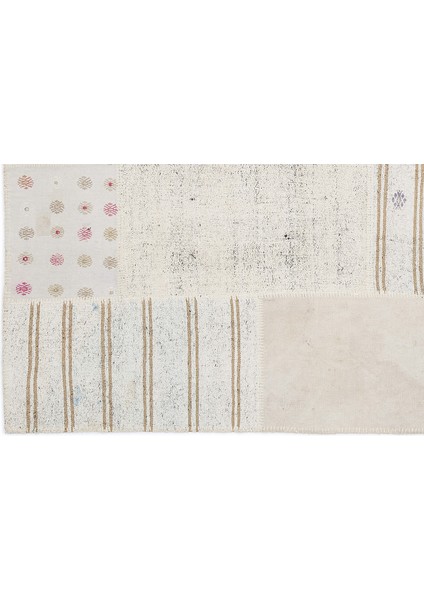 Bej Patchwork Etnik Modern Desenli Yün Hav Toz Vermez Leke Tutmayan Salon Yolluk Mutfak El Dokuma Halı fırsatları