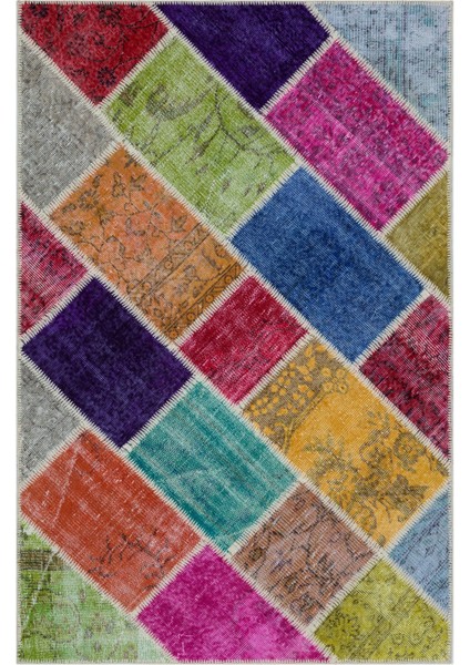 Iskece Bej Patchwork Etnik Modern Desenli Yün Hav Toz Vermez Leke Tutmayan Salon Yolluk Mutfak El Dokuma Halı