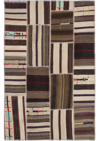 Teselya Bej Çizgili Etnik Modern Desenli Yün Hav Toz Vermez Leke Tutmayan Salon Yolluk Mutfak El Dokuma Halı