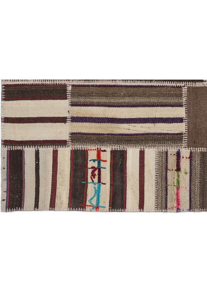 Teselya Bej Çizgili Etnik Modern Desenli Yün Hav Toz Vermez Leke Tutmayan Salon Yolluk Mutfak El Dokuma Halı fırsatları