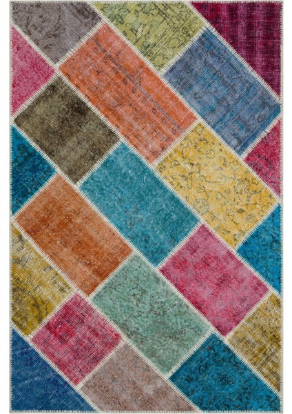 Iskece Bej Patchwork Etnik Modern Desenli Yün Hav Toz Vermez Leke Tutmayan Salon Yolluk Mutfak El Dokuma Halı