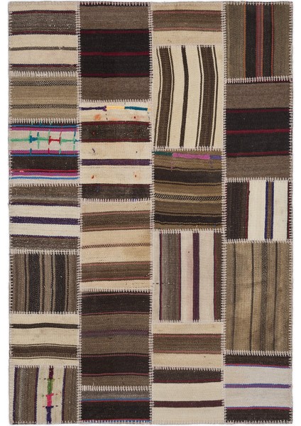 Teselya Bej Çizgili Etnik Modern Desenli Yün Hav Toz Vermez Leke Tutmayan Salon Yolluk Mutfak El Dokuma Halı