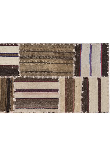 Teselya Bej Çizgili Etnik Modern Desenli Yün Hav Toz Vermez Leke Tutmayan Salon Yolluk Mutfak El Dokuma Halı modelleri