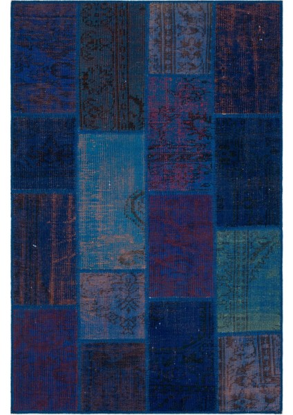 Iskece Mavi Eskitme Etnik Modern Desenli Yün Hav Toz Vermez Leke Tutmayan Salon Yolluk Mutfak El Dokuma Halı