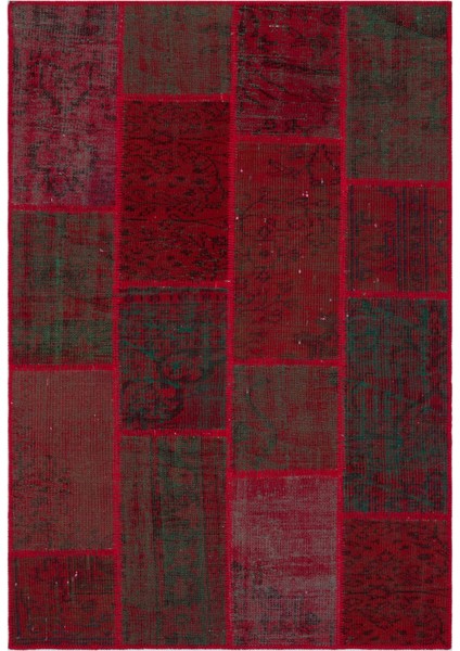 Iskece Kırmızı Eskitme Etnik Modern Desenli Yün Hav Toz Vermez Leke Tutmayan Salon Yolluk Mutfak El Dokuma Halı