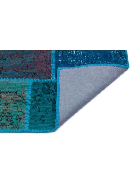 Iskece Turkuaz Eskitme Etnik Modern Desenli Yün Hav Toz Vermez Leke Tutmayan Salon Yolluk Mutfak El Dokuma Halı fiyatları