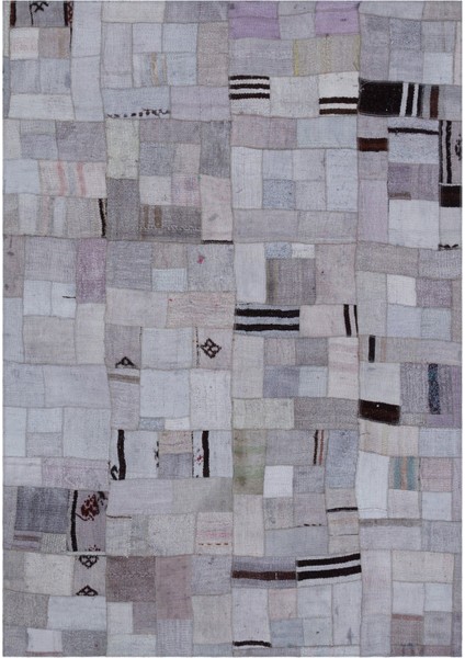 Teselya Mavi Patchwork Etnik Modern Desenli Yün Hav Toz Vermez Leke Tutmayan Salon Yolluk Mutfak El Dokuma Halı