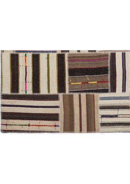 Teselya Bej Çizgili Etnik Modern Desenli Yün Hav Toz Vermez Leke Tutmayan Salon Yolluk Mutfak El Dokuma Halı fırsatları